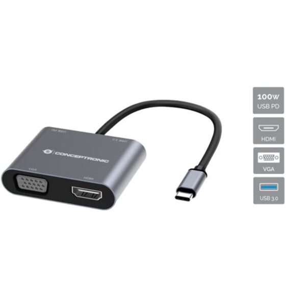 *Hub usb tipo c conceptronic donn16g 1 x hdmi - 1 x vga - 1 x usb tipo c - 1 x usb 3.0