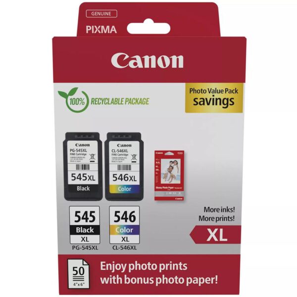 *Multipack tinta canon pg - 545xl - cl - 546xl + papel 50 hojas