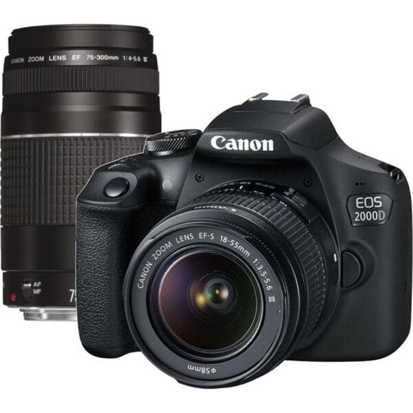 *Camara reflex canon eos 2000d + ef - s 18 - 55dc + ef 75 - 300 24.1mpx negro