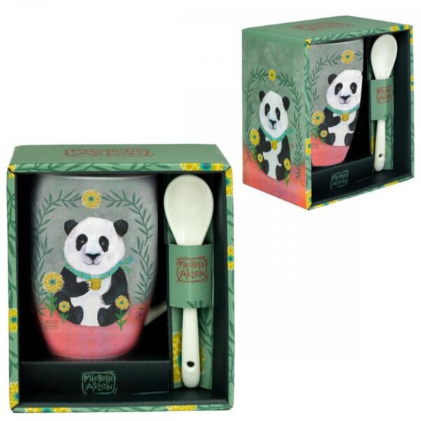 *Taza de cerámica con cuchara enesco panda