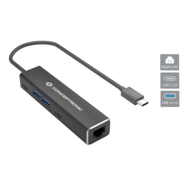 *Adaptador usb tipo c a rj45 conceptronic macho - hembra + hub 4 en 1