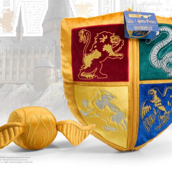 *Peluche the noble collection harry potter escudo hogwarts y snitch dorada