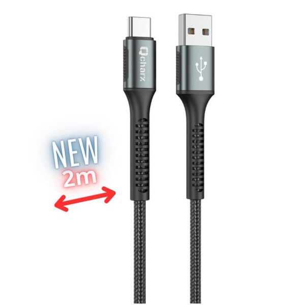 *Cable qcharx prague usb tipo c a usb tipo a - 2m - aleacion de aluminio negro cordon de tela suave
