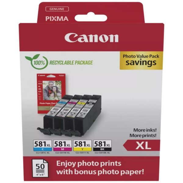 *Multipack canon cli - 581xl bk - c - m - y + papel fotografico