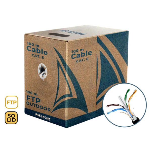 *Bobina de cable de red exterior cca sólido en caja  ftp  cat. 6  100 metros