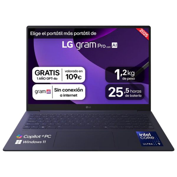 *Portatil lg gram pro  16z90ts - g intel core ultra 9 288v 48tops 32gb ssd1tb w11 16 pulgadas