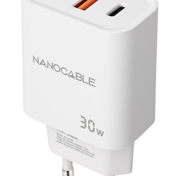 *Cargador nanocable usb - c - pd + usb - a - qc 30w blanco