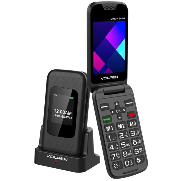 *Telefono movil volfen orion dual max tipo concha negro base de carga