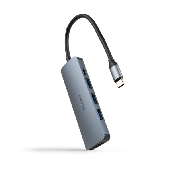 *Hub nanocable usb - c 5 en 1 conversor usb - c 3.1 a 3xusb - a 3.0 + usb - c pd + hdmi aluminio gris 18 cm