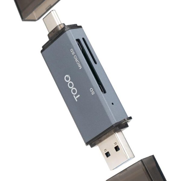 *Lector de tarjetas tooq sd + tf - con entradas usb - c 3.0 + usb a - gris