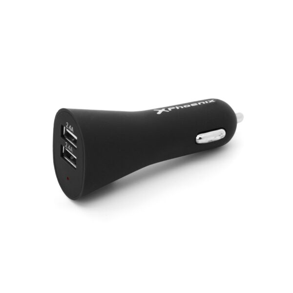 *Cargador universal phoenix phcarcharger2usb+ para coche -  mechero  5v - 2 x usb 4.8a con luz led color negro acabado en silicona