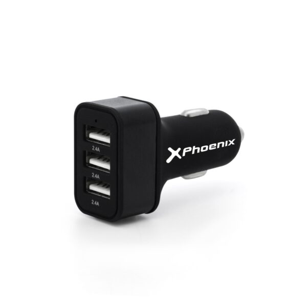 *Cargador universal phoenix phcarcharger3usb para coche -  mechero  5v - 3 x usb 7.2a negro acabado en silicona