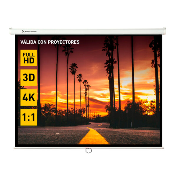 *Phoenix -  pantalla de proyección manual plegable 112 pulgadas 2 x 2m formatos 1:1 4:3 16:9 de techo y pared