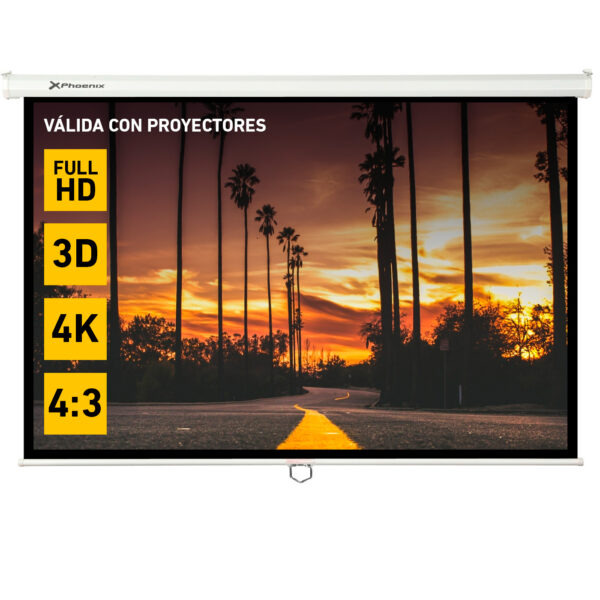 *Pantalla manual videoproyector pared y techo phoenix 100´´ ratio 4:3 - 16:9 2m x 1.5m posicion ajustable - carcasa blanca - tela super resistente