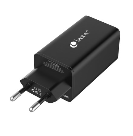 *Cargador de pared leotec 65w carga rapida 2 usb tipo - c pd 1 usb - a negro