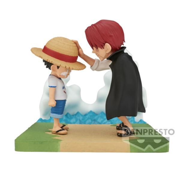 *Figura banpresto one piece world collectable figure log stories monkey d. luffy & shanks 7cm