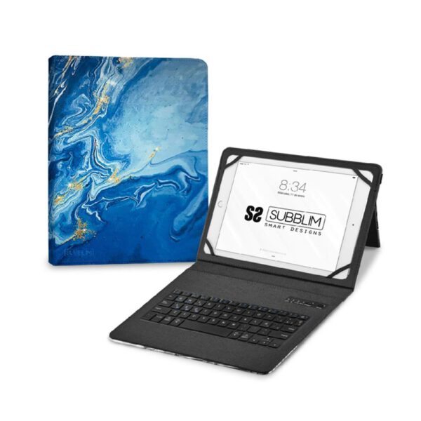 *Funda + teclado subblim para tablet 11 pulgadas trendy marmol azul