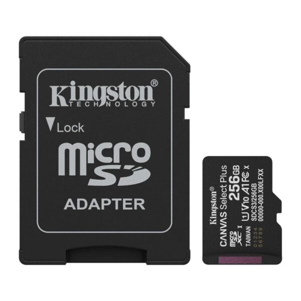 *Tarjeta memoria micro secure digital sdxc 256gb kingston canvas select plus clase 10 uhs - 1 + adaptador sd