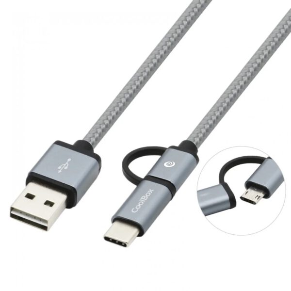 *Cable multi usb 2.0 coolbox carga mas datos micro usb usb tipo c usb tipo a 1m gris