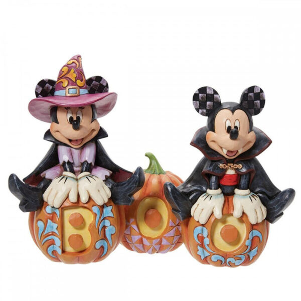 *Figura enesco disney mickey y minnie sentados en calabazas