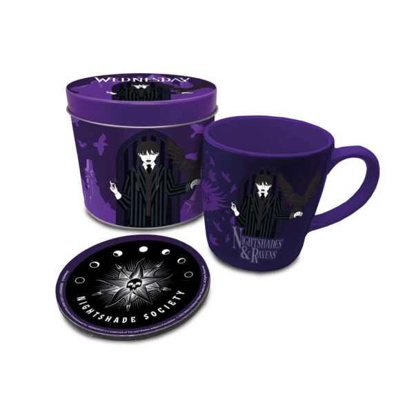 *Set de taza posavasos + lata pyramid wednesday addams