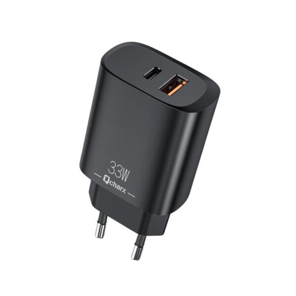 *Cargador qcharx eros 3a 33w 1 x usb tipo a - 1 x usb tipo c negro